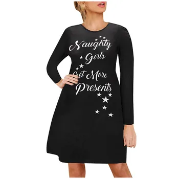 Božič Obleko za Ženske Modni Božič Natisnjeni Dolgo sleeved Obleke S-line Letnik Zimski O-vratu Dnevno Vestido De Mujer