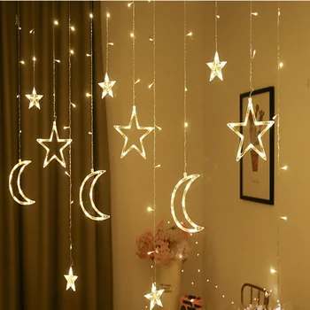 Božična Pravljica Luči, ZDA/EU Plug Luna Star LED Niz Luči Garland Okna Zavese Notranja Drevo Decor noč Čarovnic Poroka Svetlobe
