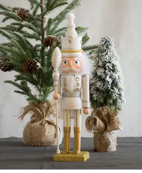 Božični Okraski 2021 Novo Leto Doma Dekor Veliko Lesa Nutcrackers Kralj Lutkovno Zlato, Belo Srebrne Barve 42cm