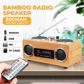 Brezžični Super Bass FM Radio Multimedijski Zvočnik Klasične Sprejemnik Bambusa Retro Vintage Radio Z MP3 Predvajalnikom, USB, Daljinsko upravljanje