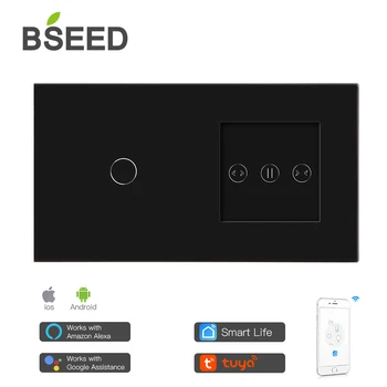 BSEED EU Standard Wifi Smart Touch Stikalo 1Gang S Pametnimi Zavese Bele Kristalno Steklo Plošče Smart Stikalo za Delo Z Tuya App