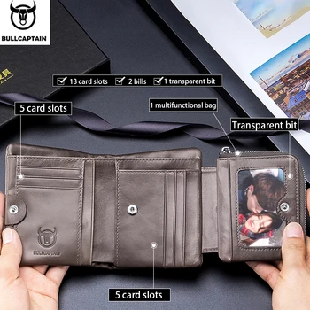 BULLCAPTAIN blagovne znamke usnje RFID retro denarnica moška mala zadrgo denarnice kartico vrečko moške denarnice sklopka