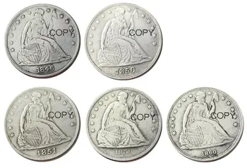 Celoten sklop (1846-1860)-O 5pcs Sedi Svobode Silver Plated Dolarjev En Dolar Kovanci, trgovina na Drobno Replika