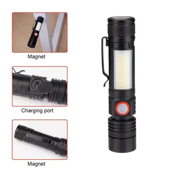 COB LED Svetilka Zoom USB Polnilna Moč Prikazati Močna Baklo 18650 Sončeve Svetlobe Magnet Za Kampiranje