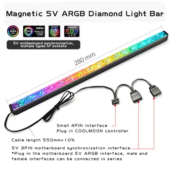 COOLMOON Diamond lightbar RGB Ohišje Dekorativne Luči Bar LED Simfonični AURA Motherboard Bog Svetlobe Sinhronizirajo Hard Light Bar