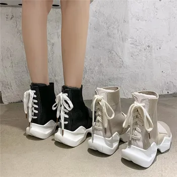COOTELILI Ženske Škornji 2020 Nov Modni Čevlji Pete 3 cm Čipke Zdrsne Na Platforma Čevlji Za Ženske Botas Mujer Velikost 35-40