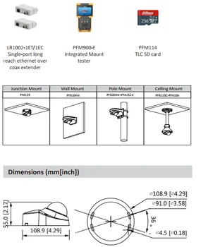 Dahua IP Kamero POE IPC-HDBW3441F-KOT-M 4MP IR Fiksno goriščno Dome Varnostna Kamera H. 265+ Vrtenja načinu za Podporo SD, Nepremočljiva