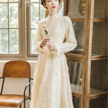 Dekle Letnik Izboljšano Cheongsam Obleko 2020 Jesen in Zimo, Pravljice Kitajskih Slog Dolg Kitajski Cheongsam Lady Eleganten Stranka Obleko
