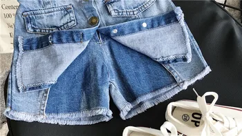 Dekleta traper krilo, Hlače 2019 poletje nova otroška oblačila otroci barva gumb traper krilo Kratke hlače