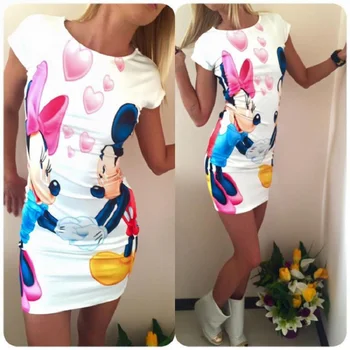 Disney Mickey Plaža Obleko za žensko Bodycon Vestidos Minnie Ženske Poletje Obleko Seksi Ženske Letnik Stranka Obleke, Obleko