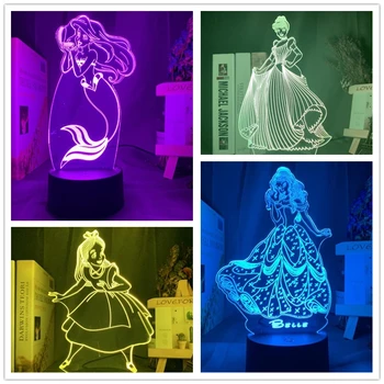 Disney Princesa 3D Vizualni Lučka Alice Pepelka Jasmina Slika LED Nočna Lučka Otrok Darilo Igrače Spalnica Decortive Tabela Svetlobe