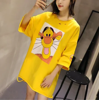 Disney Tiger T-majice Ženske Risanka Tiskanja Svoboden korejskem Slogu Vrhovi Poletnih O-vratu Priložnostne majice Lady Ženska Luknjo Tees Harajuku