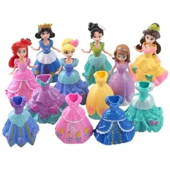 Disney Zamrznjene 12Pcs/Lot 9 cm Princesa Sofija Elsa morska deklica Številke Lutka Igrače Model Akcijskega Slika Nastavite S Čarobno Posnetek Obleko Za Otroke