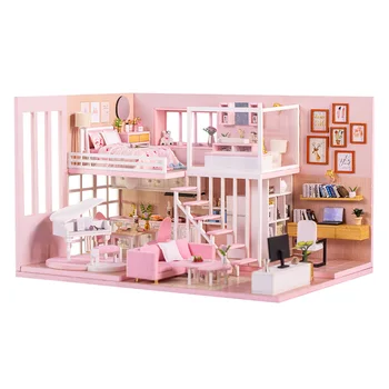 Diy Lutka Hiša S Pohištvom Primeru Diy Miniaturni 3D Lesene Miniaturas Lutke Igrače za Otroke Rojstni dan Darila K047