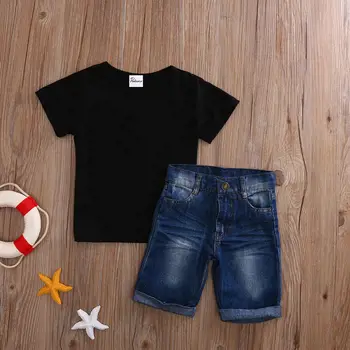 Dojenčke in Malčke Baby Boy Otroci Priložnostne Obleke, Kompleti Kratek Rokav Krog Vratu Black Vrhovi T-shirt Hlače Oufits 0-5Y