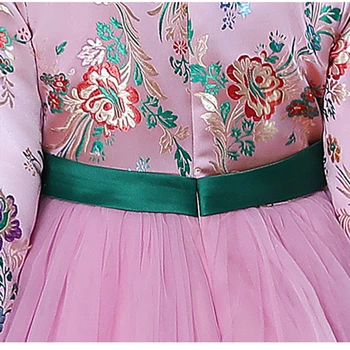 Dolg rokav obleka dekle cvet dekle, Princesa Poročno zabavo, rojstni dan počitnice večerja roza qipao obleko Novo Leto Obleko 2020