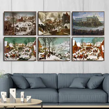 Doma Dekoracijo Umetnosti Stenske Slike Poster Tiskanje Platna Slike Netherlandish Pieter Brueghel Starejši zasnežene pokrajine