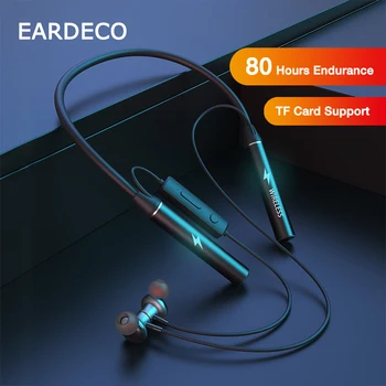 EARDECO 80 Ur Predvajanja Bluetooth Slušalke z Mikrofonom Brezžične Slušalke Slušalke Bas Šport Slušalke Neckband Stereo TF Kartica
