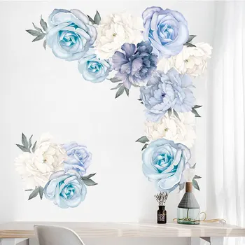 Elegantno Modro peony cvet kombinacijo stenske nalepke TV ozadju stene dnevna soba, spalnica Doma Dekor Visoke Kakovosti Stenske Nalepke