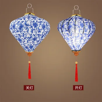 Festival Luči Praznično Stranka Zaloge svile luči kitajskega lampion linternas lanterne Blue & belega porcelana vzorec