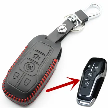 FLYBETTER Pravega Usnja 4Button Pametni Ključ Primeru Kritje Za Ford Explorer/Bik/Mondeo Vstop brez ključa Avto Styling L1147