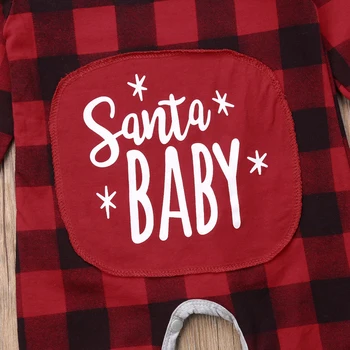 FOCUSNORM Newborn Baby Fantje Dekleta Santa Božič Plaids Romper Dolgimi Rokavi Jumpsuit Obleke Playsuit