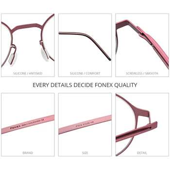 FONEX Zlitine Očala Ženske Krog Kratkovidnost Recept Optični Okvir Očala Moških 2020 Kovinski Polno korejski Brezvijačno Očala F1014
