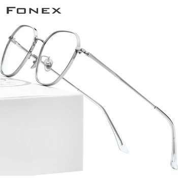 FONEX Čistega Titana Očala Okvir Moških Kratkovidnost Optični Recept Letnik Očal Okvir Ženske Novo Zlato Poligon Očala 8519