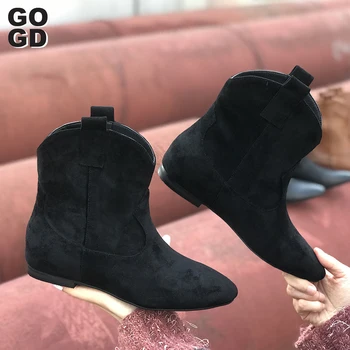 [GOGD]Modno usnje, Chelsea škornji ženske jesen/zima 2020 gleženj škornji za ženske močen visoko peto čevlji ravno čevlji