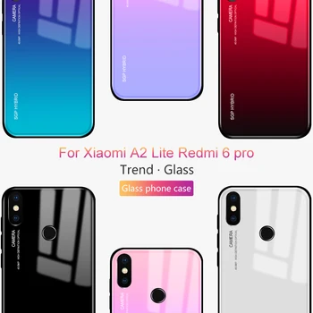 Gradient Kaljeno Steklo Ohišje Za Xiaomi Mi A2 Lite Redmi 6 Pro Pokrov Zaščitni xiomi xiaome opomba 10 lite redmi6 primeru