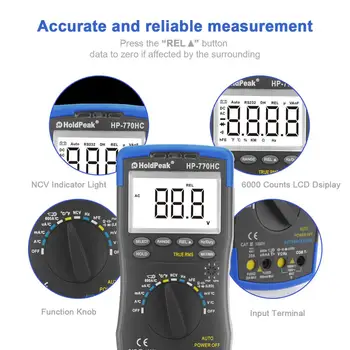 HoldPeak HP-770HC True RMS Auto Segajo Digitalni Multimeter z NKV Funkcija in Temperatura/Frekvenca/Ciklus Test