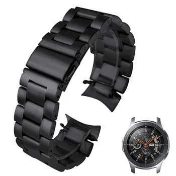 HQ iz Nerjavečega Jekla Watchband za Samsung Galaxy Watch 46mm SM-R800 Športni Pas Ukrivljen Koncu Pašček za Zapestje Zapestnica Srebrno Črna