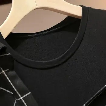 ICHOIX Plus Velikost M-4XL Obleka Black Kariran Dolg Rokav Padec Moda Shirt Obleko Žensk, Jeseni Visoke Kakovosti Urad Nosijo Obleke