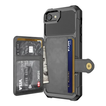 Imetnik kreditne Kartice Primeru za Iphone 8 7 6 6s Plus X Xs Max Xr Usnjene Denarnice Stojalo Silikonski Odbijač Shockproof Zaščitni Pokrov