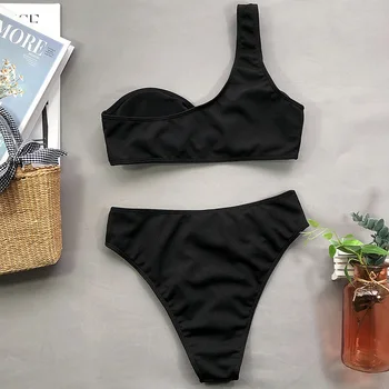 INGAGA Eno Ramo Bikini Ženske Kopalke Visoko Pasu Kopalke Seksi Obroči Biquini Black Belušno Plažo 2021 Brazilski Bikini