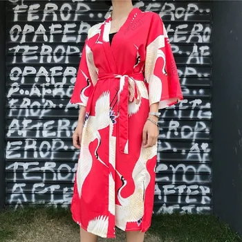Japonski Harajuku Letnik Ženski Prevelik Vrhovi Srajce Street Fashion Povoj Bluzo Japonski yukata ženski Dolgo Bluzo kz626
