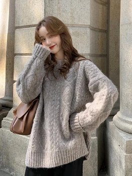 Jesen/zima 2020 novo korejska različica svoboden leni slog zgosti zunanji plesti pulover plašč Japonski puloverju pulover ženske