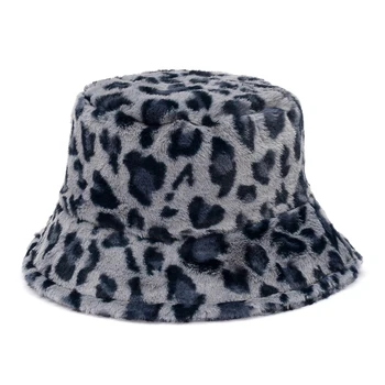 Jeseni Specializiranimi za umetno Krzno, Leopard krava ženska pozimi vedro klobuki Debele Toplo kapo dama Dekle Koreja Panama na Prostem, Potovanja Žamet Ribič Klobuk