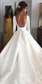 JIERUIZE Bela Preprost Backless Poročne Obleke 2020 Žogo Obleke 3/4 Rokavi Elegantne Poročne Obleke Odpri Nazaj, Poceni Poročnih Oblek
