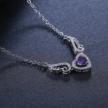 JoiasHome 925 srebrno ogrlico, obesek wth srce oblika safir dragih kamnov za čar ženske zelena modra vijolična barva stranka darilo