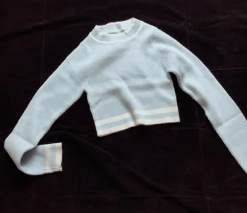 Kawaii srčkan ulične harajuku pulover baby modre in roza pulover ženske kratke odrezana pletene potegnite femme vrhovi