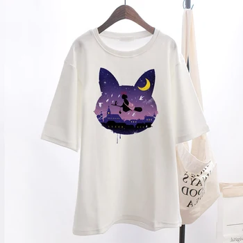 Kiki ' s Delivery Service Srčkan T Shirt Smešno Kiki Anime T Shirt Harajuku Unisex Priložnostne T-shirt Dekle Teen Mačka Živali Vzorec Vrh