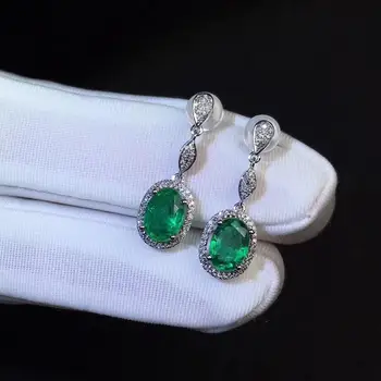KJJEAXCMY boutique nakita 925 sterling srebro vdelan Naravnih Smaragdno ženski uhani podporo odkrivanje lepa