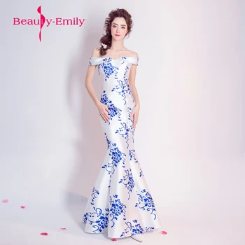 Klasični Slog, Modri in beli porcelan večerno obleko vestido de festa 2019 diplomi maturantski halje čoln vratu formalnih obleke