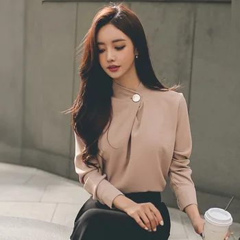 Korejski 2020 Pomlad Ženske Elegantne 2 Delni Set OL Formalno Delo Nositi Hlače Šifon Obleko Bluzo Rokavi Top + Gleženj-dolžina Obleke Hlače