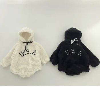 Korejski Otroške igralne obleke Pozimi Otroška Oblačila za Novorojenčke Runo Kostum Baby žamet kapuco Kombinezon Jumpsuits Boy, Girl Obleke