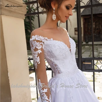Lakshmigown Luxury Line Poročno Obleko, 2 v 1, z Rokavi Čipke Poročne Obleke Vestido de Noiva Seksi Princesa Til Poročnih Oblek
