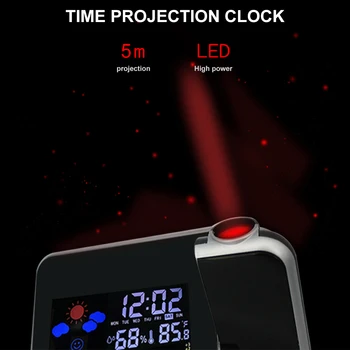 LED Digitalni Projekcijski Budilka Temperature, Termometer Namizna Ura Datum Prikaz Projektor Koledar Polnilnik USB Tabela Led Ura