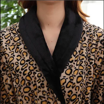Leopard Natisniti Flanela Ljubitelje Kopalni Plašči Haljo Moški Ženske Noč Obleke Zgostitev Coral Runo Pižamo Sleepwear Salon Kimono Feminino