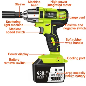 Litijeva baterija za polnjenje ključa brushless električni izvijač vpliv avto odra lesnoobdelovalnih rokav veter pištolo